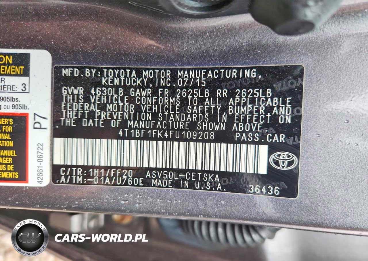 2015 Toyota Camry Se VIN:4T1BF1FK4FU109208 - 12