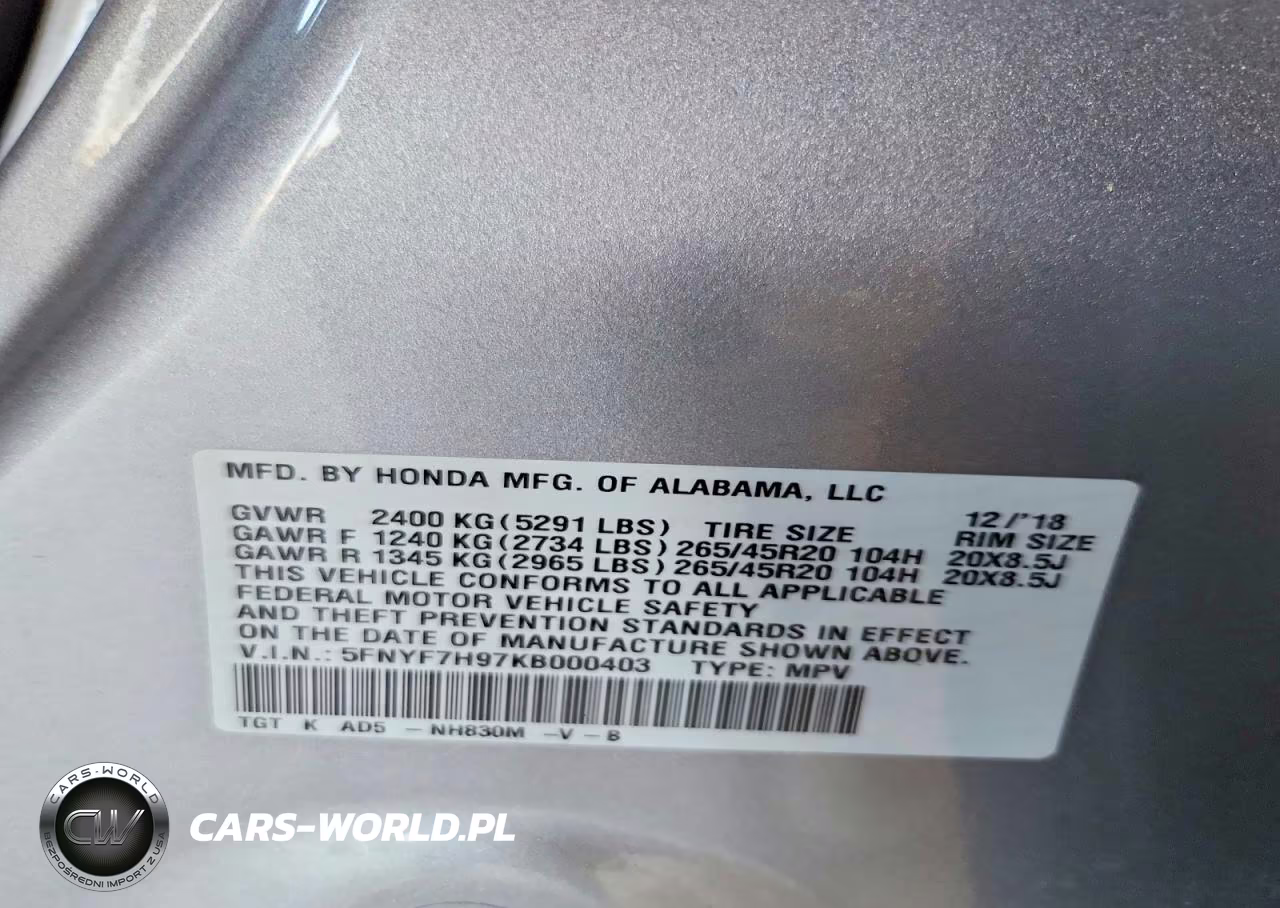 2019 Honda Passport Touring VIN:5FNYF7H97KB000403 - 13
