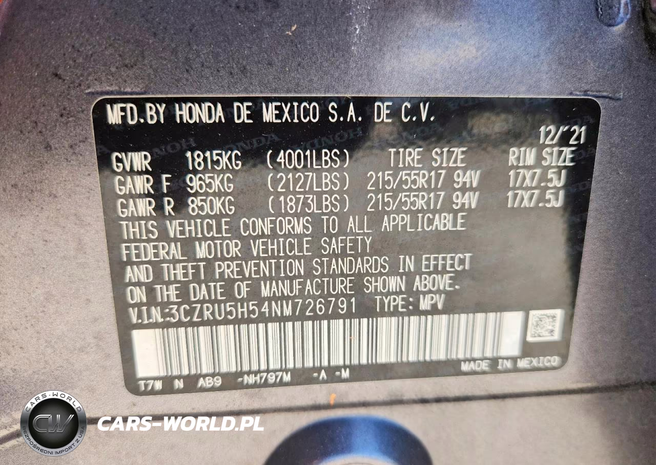 2022 Honda Hr-V 2Wd Ex VIN:3CZRU5H54NM726791 - 13