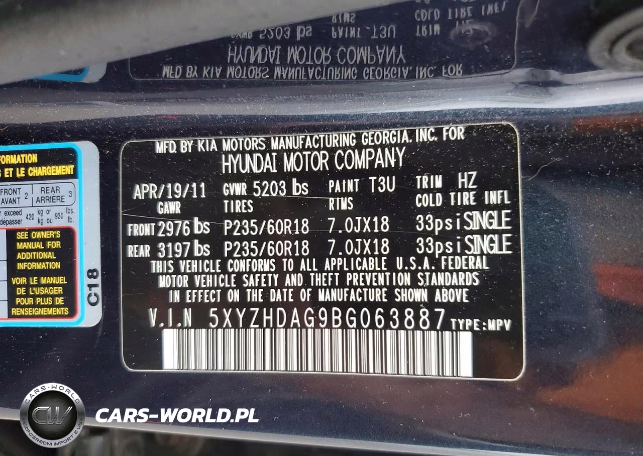 2011 Hyundai Santa Fe Se VIN:5XYZHDAG9BG063887 - 12