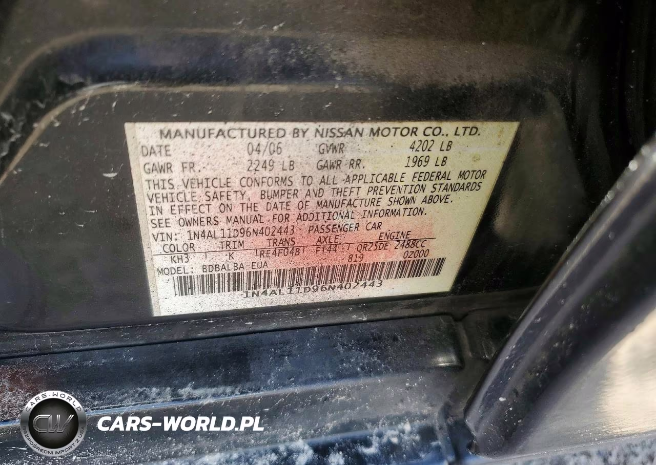 2006 Nissan Altima 2.5 VIN:1N4AL11D96N402443 - 12