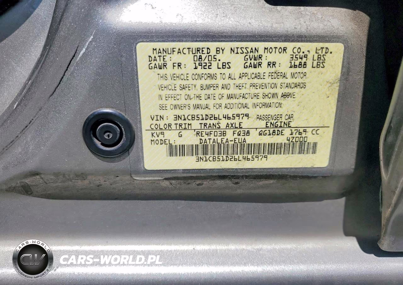 2006 Nissan Sentra 1.8 VIN:3N1CB51D26L465979 - 12