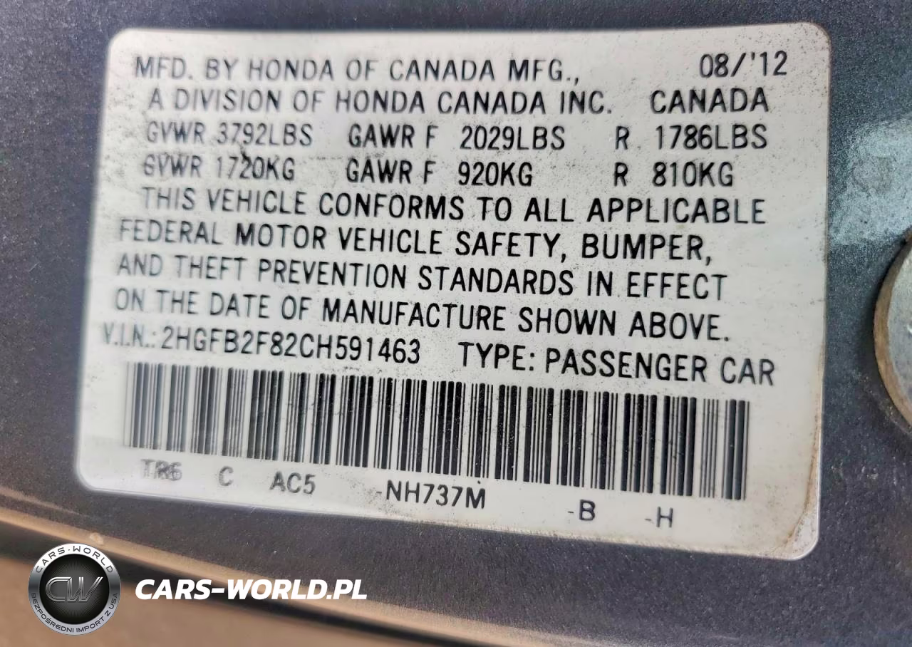 2012 Honda Civic Ex VIN:2HGFB2F82CH591463 - 12
