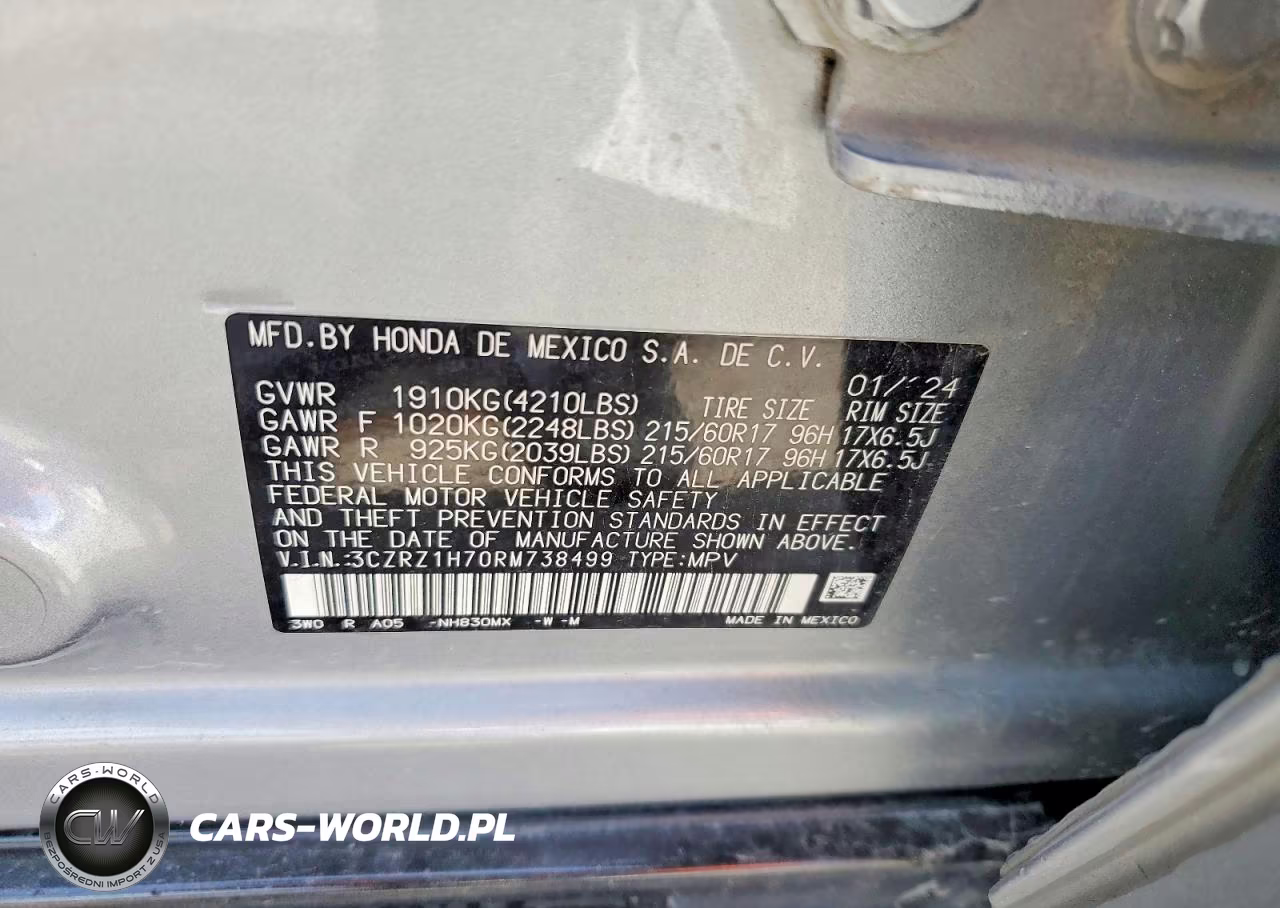 2024 Honda Hr-V Exl VIN:3CZRZ1H70RM738499 - 13