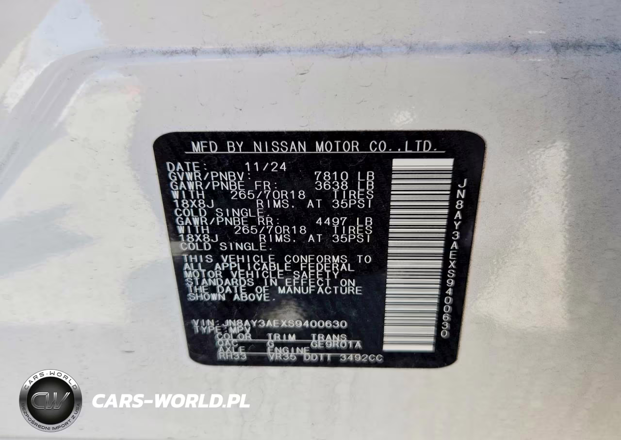 2025 Nissan Armada Sv VIN:JN8AY3AEXS9400630 - 12
