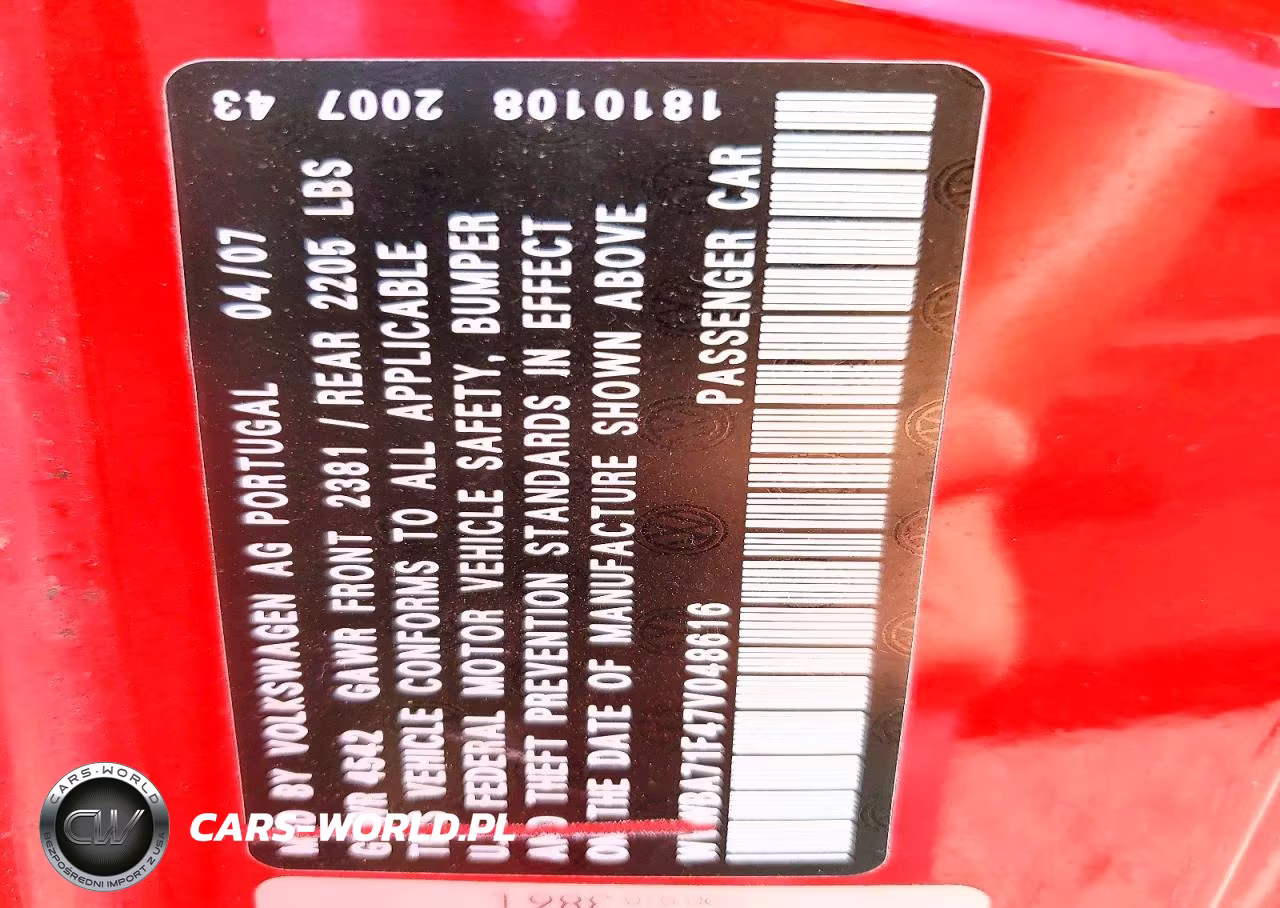 2007 Volkswagen Eos 2.0T VIN:WVWBA71F47V048616 - 12