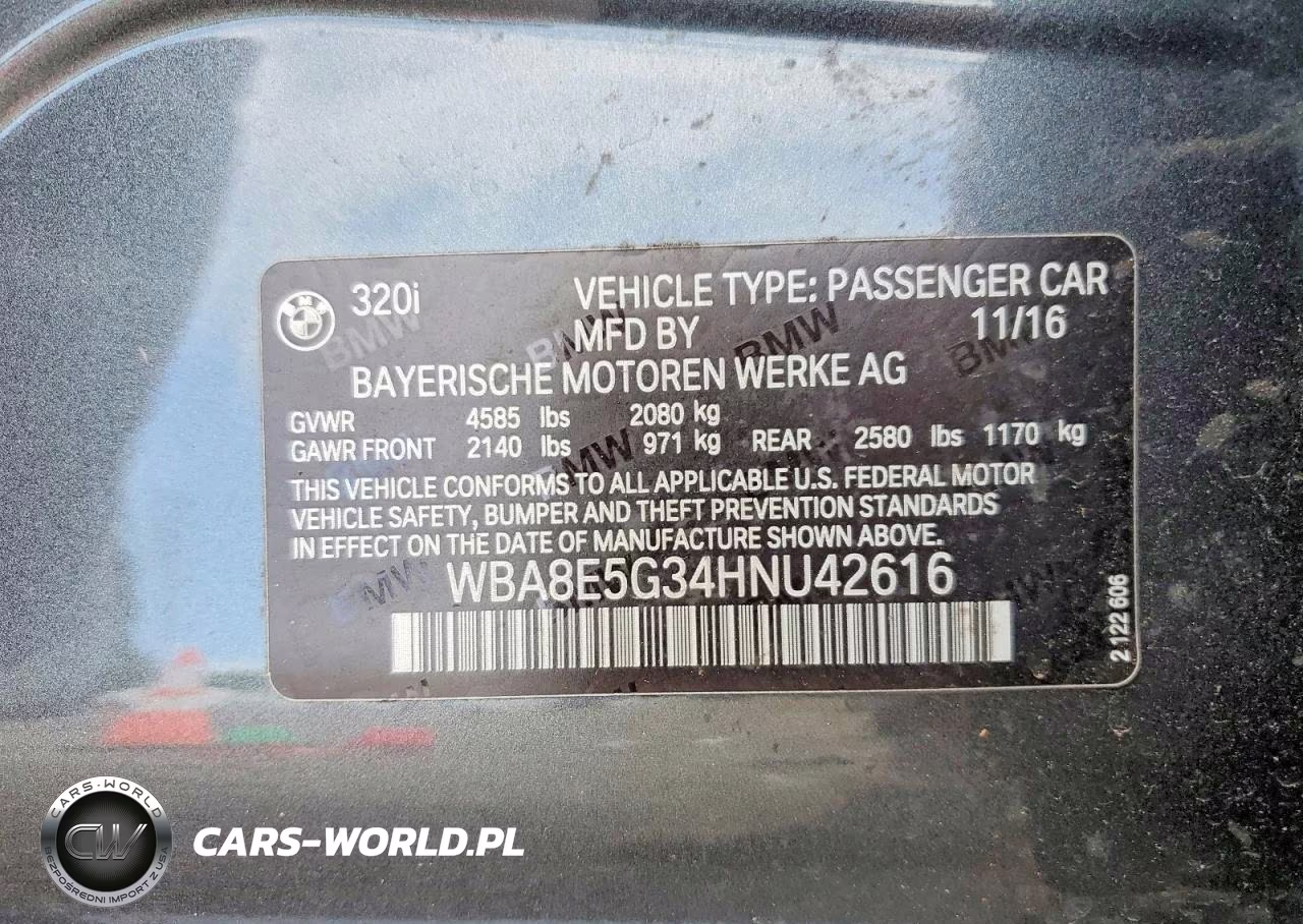 2017 BMW 320 Xi VIN:WBA8E5G34HNU42616 - 12