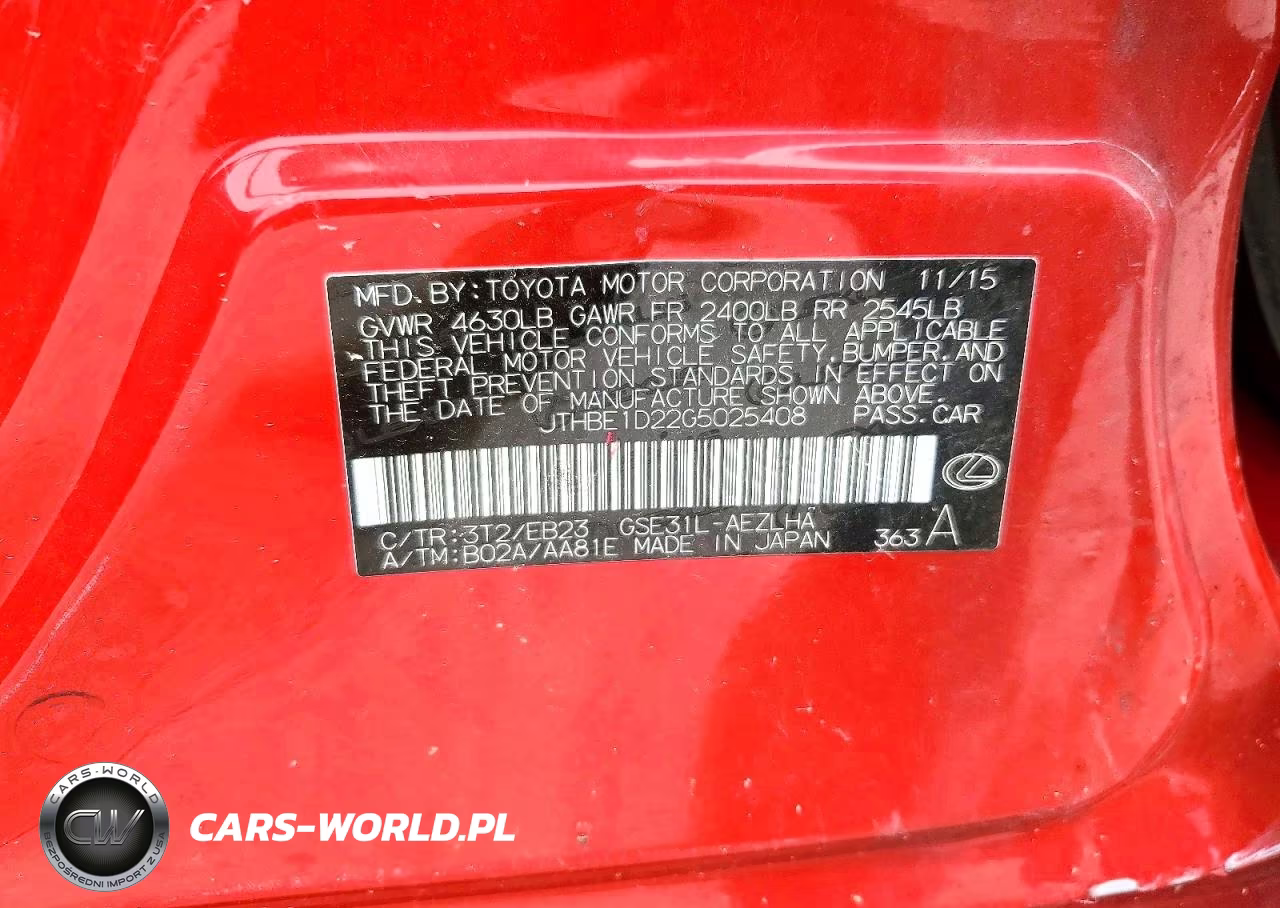 2016 Lexus Is 350 VIN:JTHBE1D22G5025408 - 12