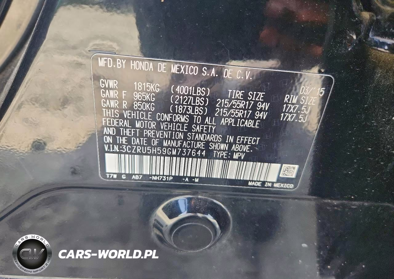 2016 Honda Hr-V Ex VIN:3CZRU5H59GM737644 - 12