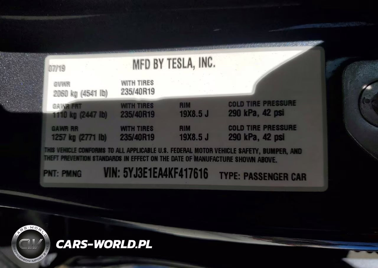 2019 Tesla Model 3 VIN:5YJ3E1EA4KF417616 - 12
