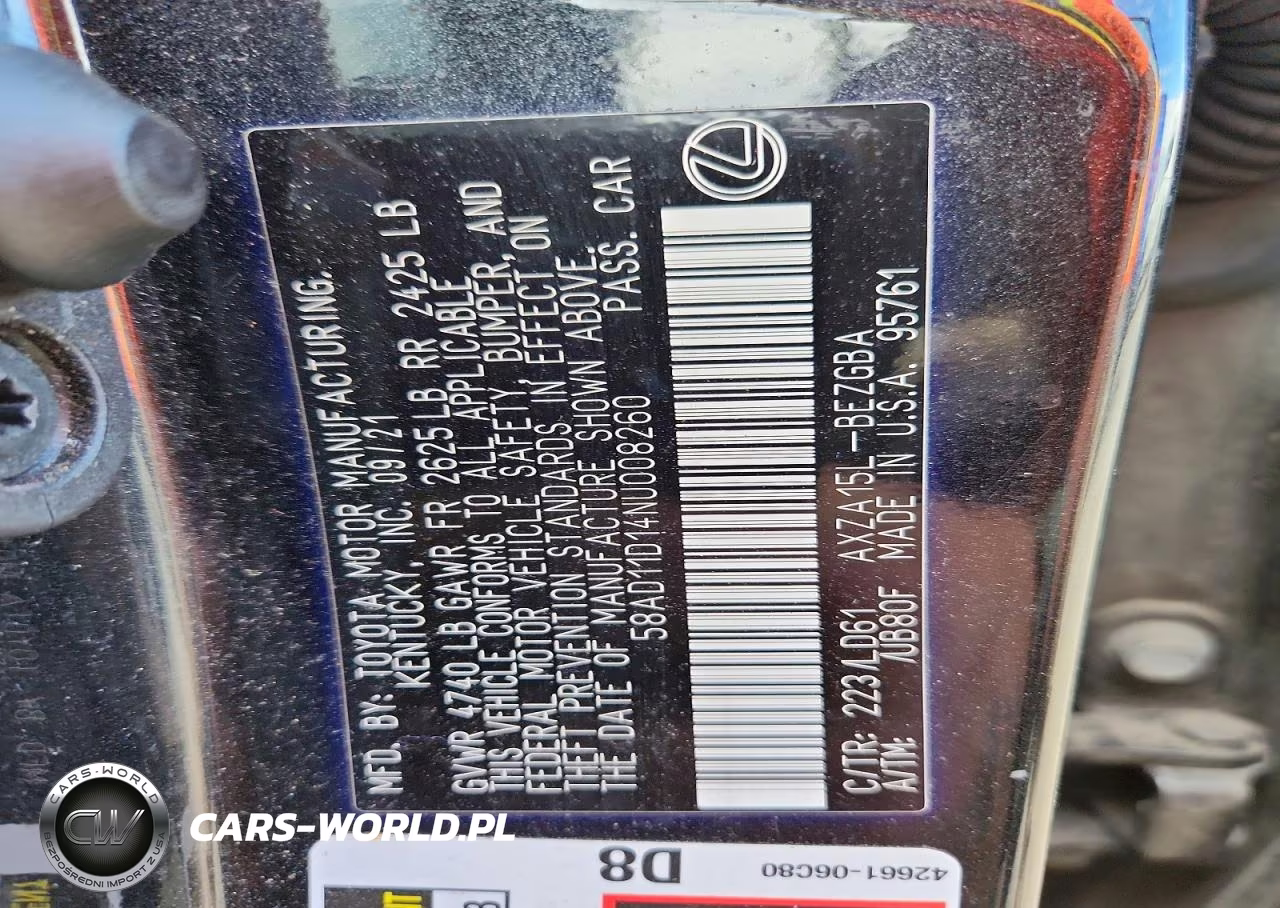 2022 Lexus Es 250 Base VIN:58AD11D14NU008260 - 12