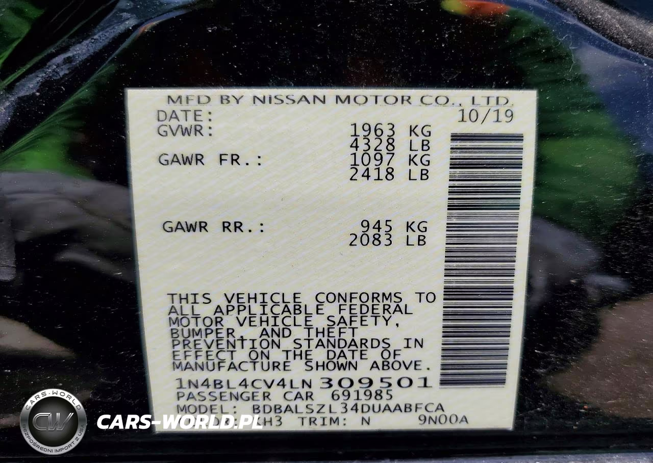2020 Nissan Altima Sr VIN:1N4BL4CV4LN309501 - 14