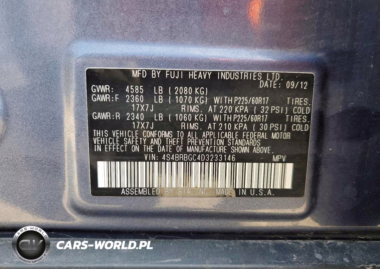 2013 Subaru Outback 2.5I Premium VIN:4S4BRBGC4D3233146 - 13