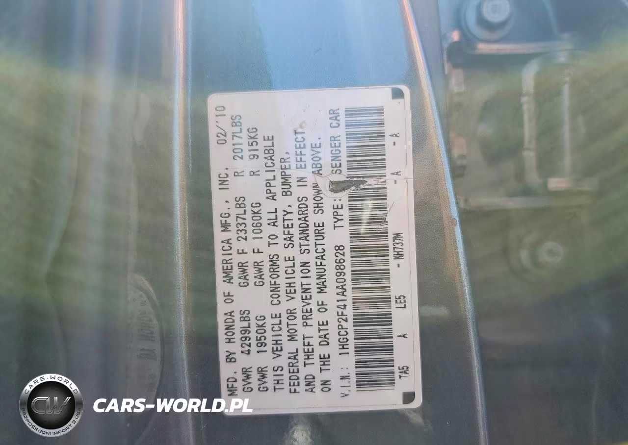 2010 Honda Accord Lxp VIN:1HGCP2F41AA098628 - 12
