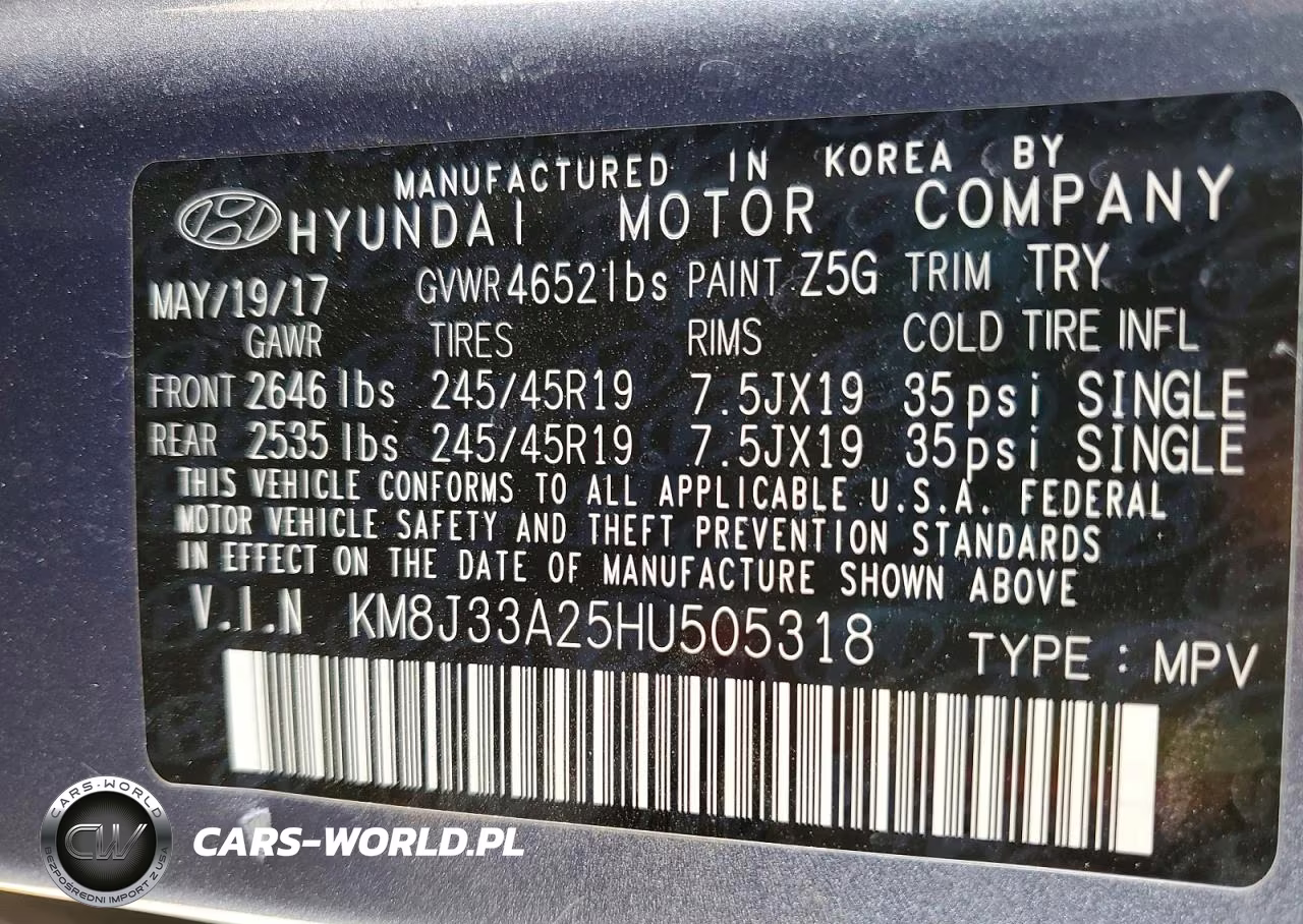 2017 Hyundai Tucson Night VIN:KM8J33A25HU505318 - 12