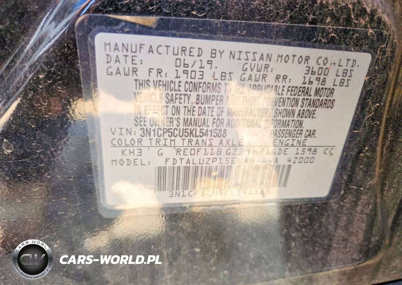 2019 Nissan Kicks Sr VIN:3N1CP5CU5KL541588 - 14