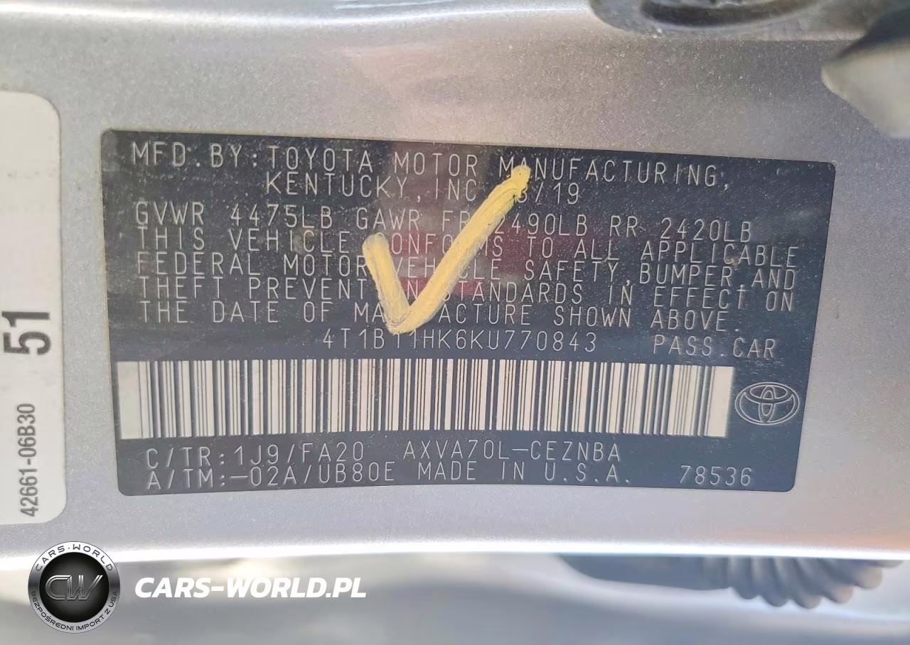 2019 Toyota Camry Le VIN:4T1B11HK6KU770843 - 12