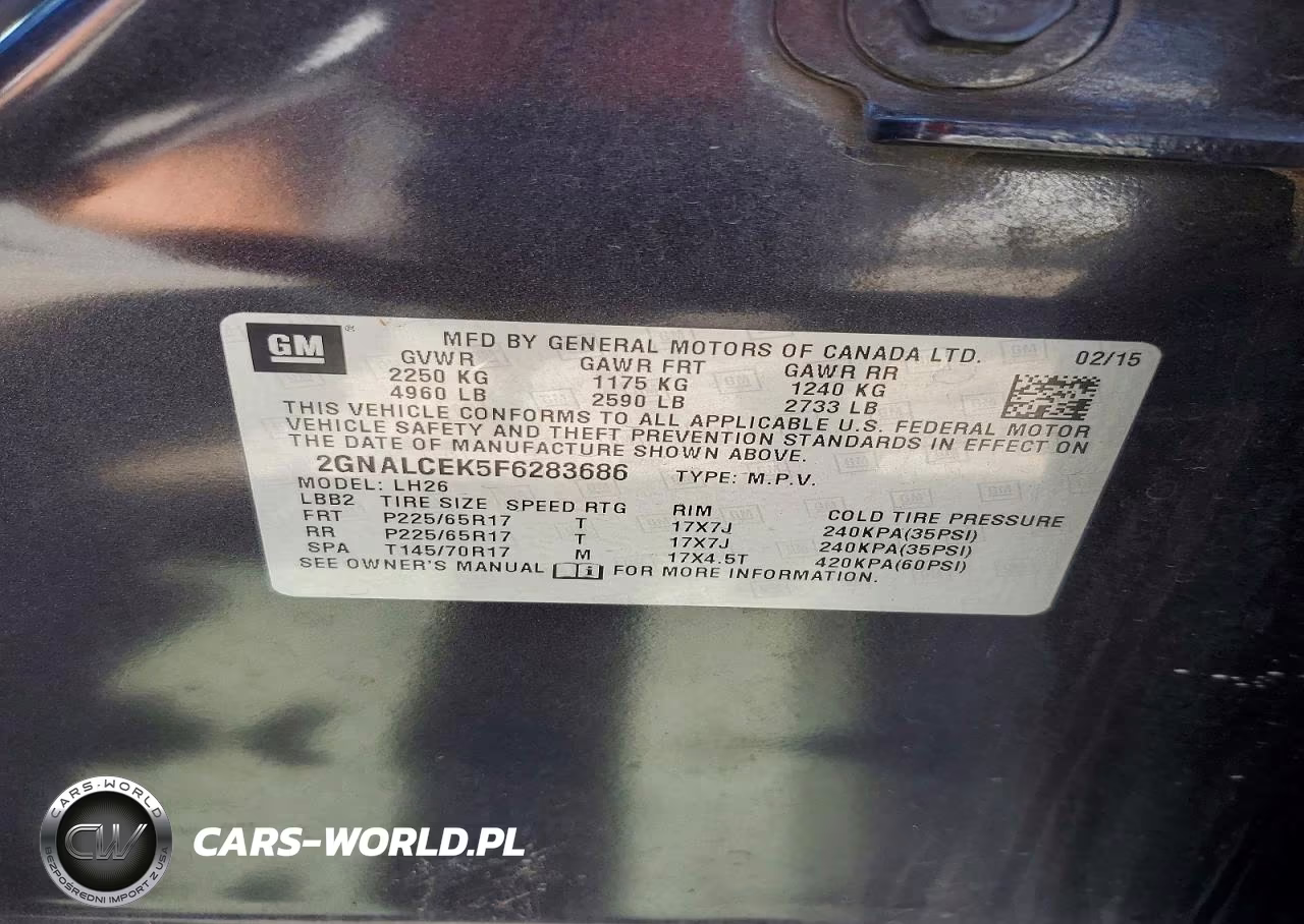 2015 Chevrolet Equinox Lt VIN:2GNALCEK5F6283686 - 13