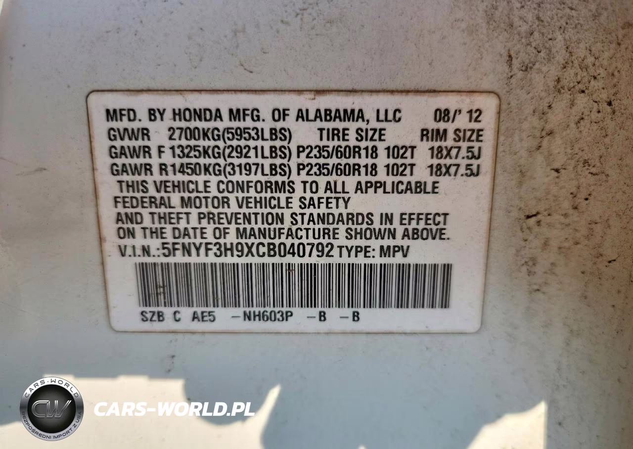 2012 Honda Pilot Touring VIN:5FNYF3H9XCB040792 - 12