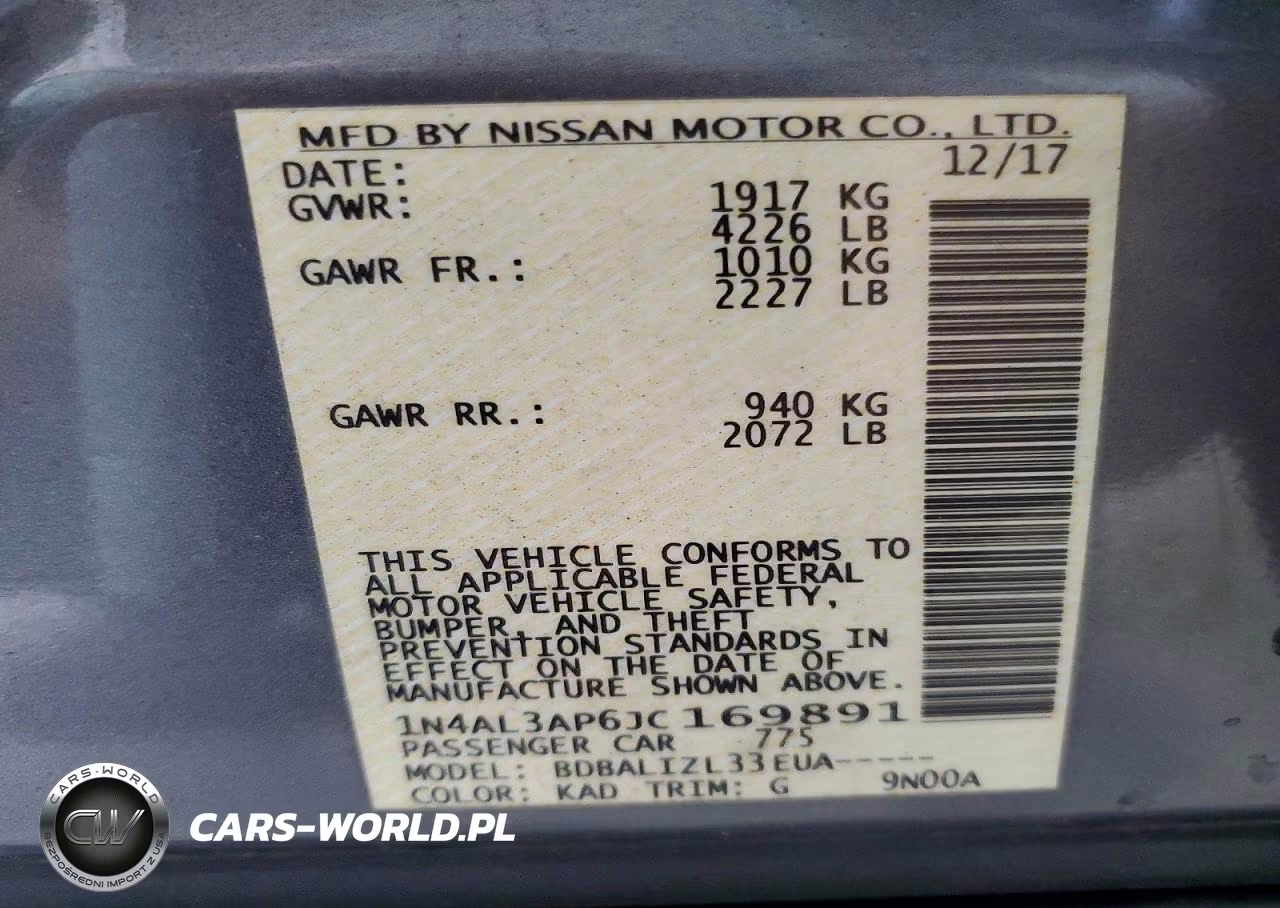 2018 Nissan Altima 2.5 Sv VIN:1N4AL3AP6JC169891 - 12