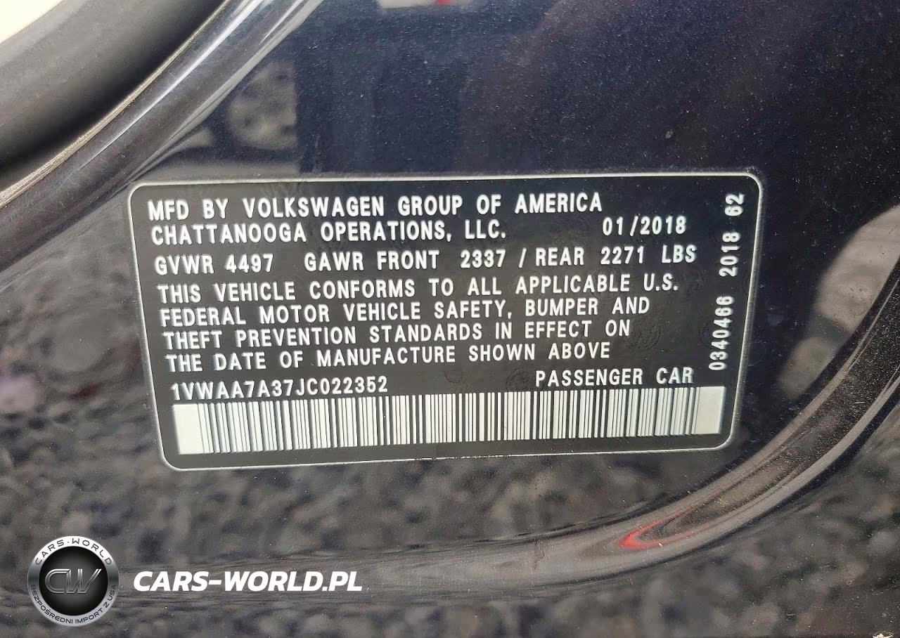 2018 Volkswagen Passat S VIN:1VWAA7A37JC022352 - 12
