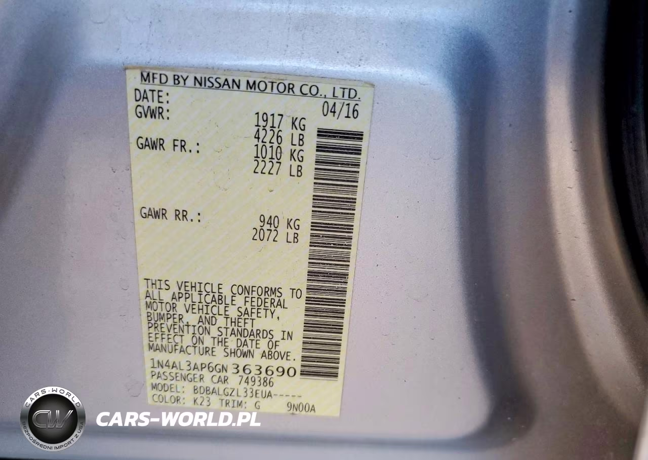2016 Nissan Altima 2.5 S VIN:1N4AL3AP6GN363690 - 12