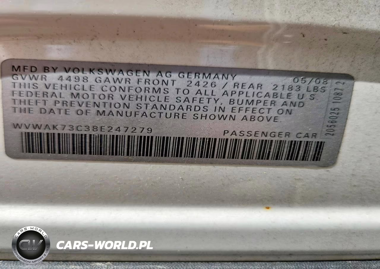 2008 Volkswagen Passat Komfort VIN:WVWAK73C38E247279 - 12