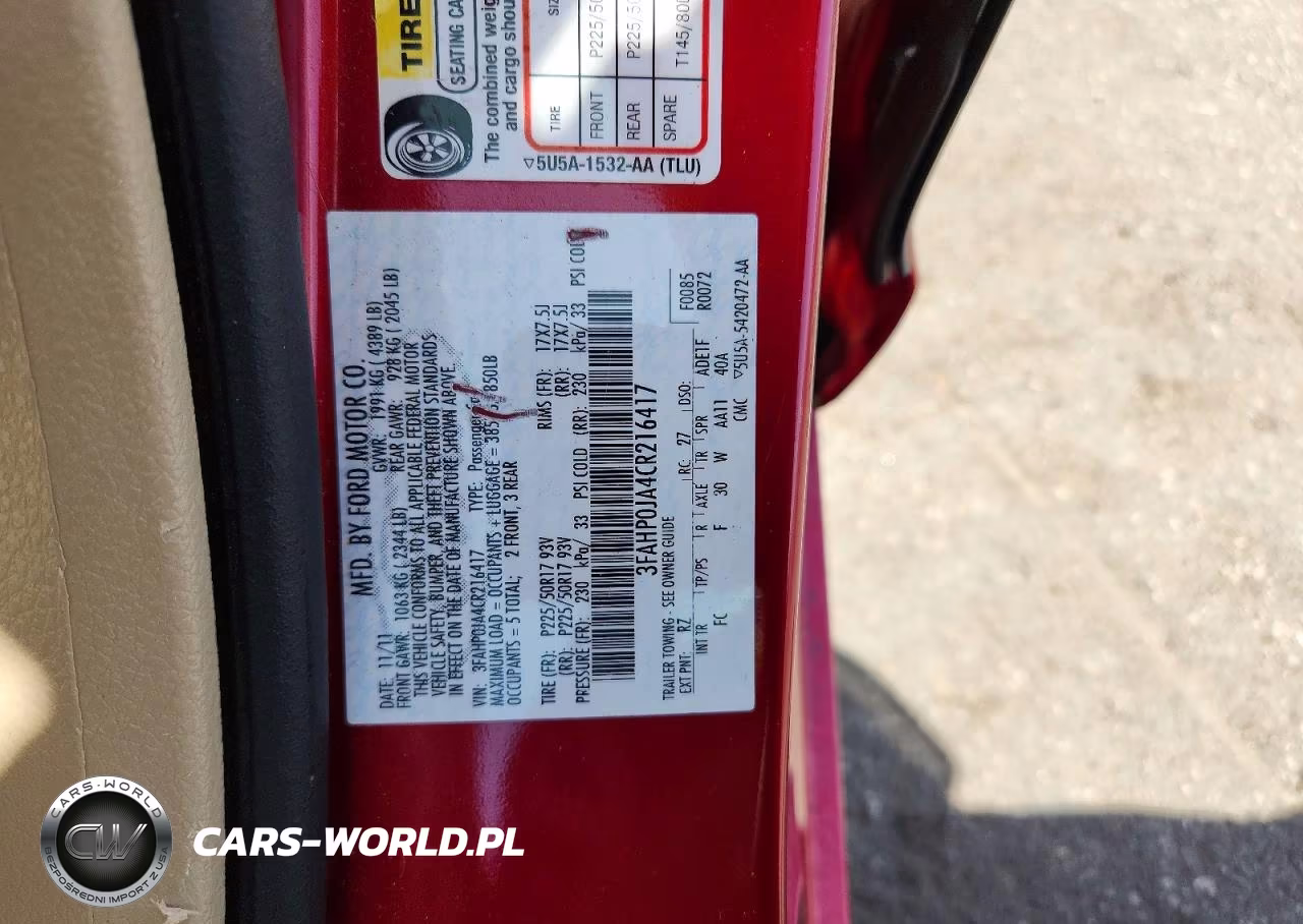 2012 Ford Fusion Sel VIN:3FAHP0JA4CR216417 - 12