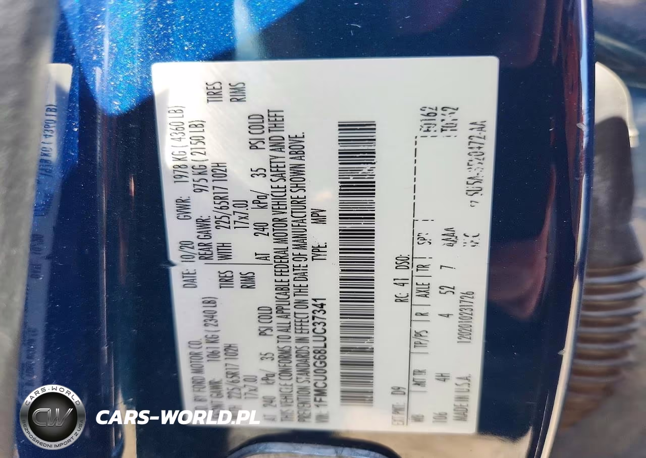 2020 Ford Escape Se VIN:1FMCU0G68LUC37341 - 13