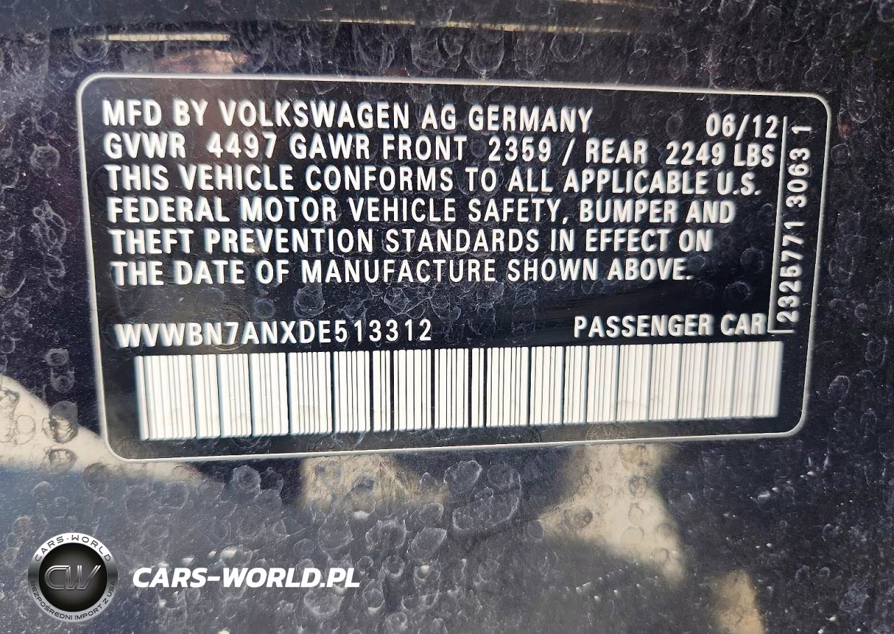 2013 Volkswagen Cc Sport VIN:WVWBN7ANXDE513312 - 12
