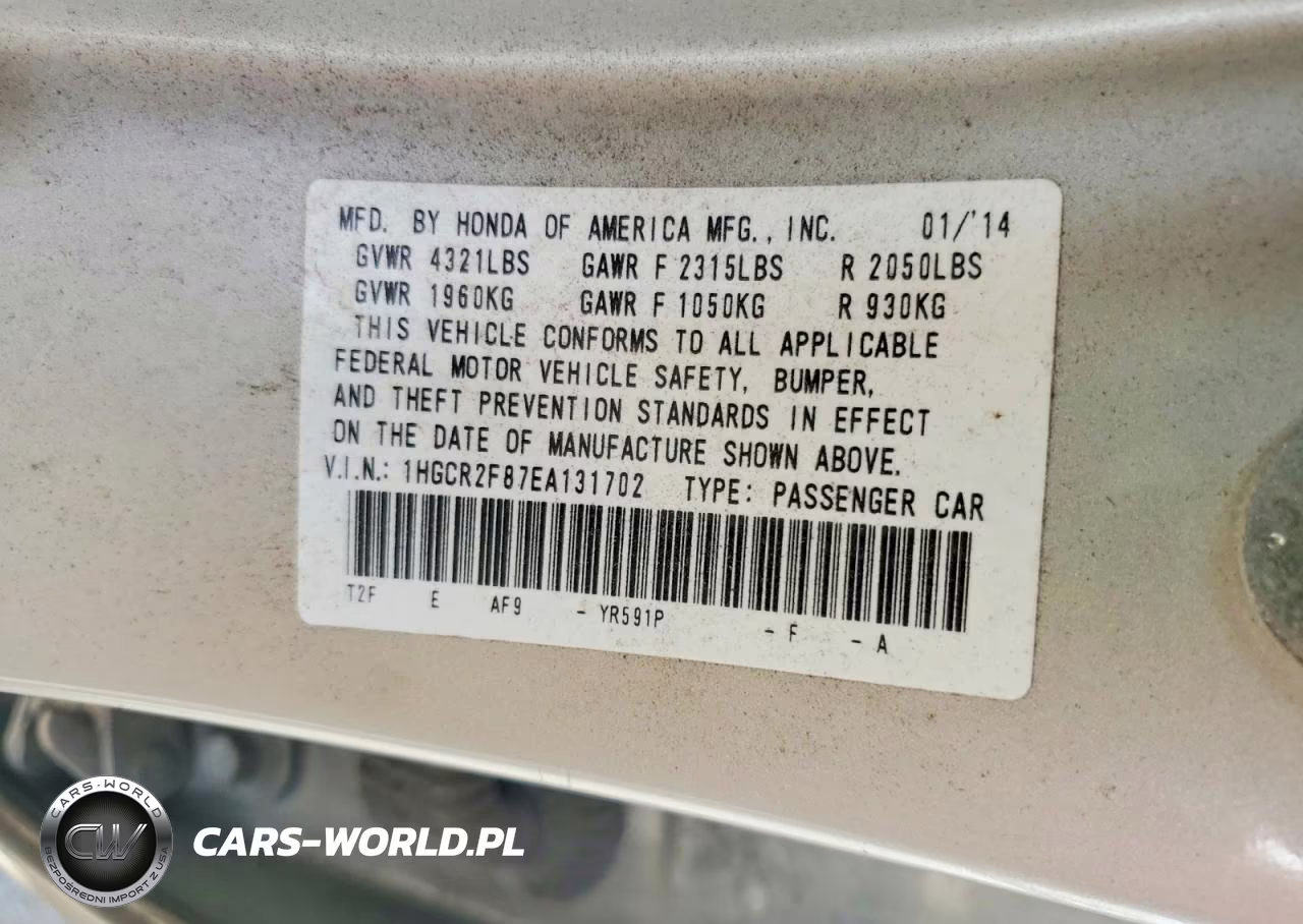 2014 Honda Accord Exl VIN:1HGCR2F87EA131702 - 12