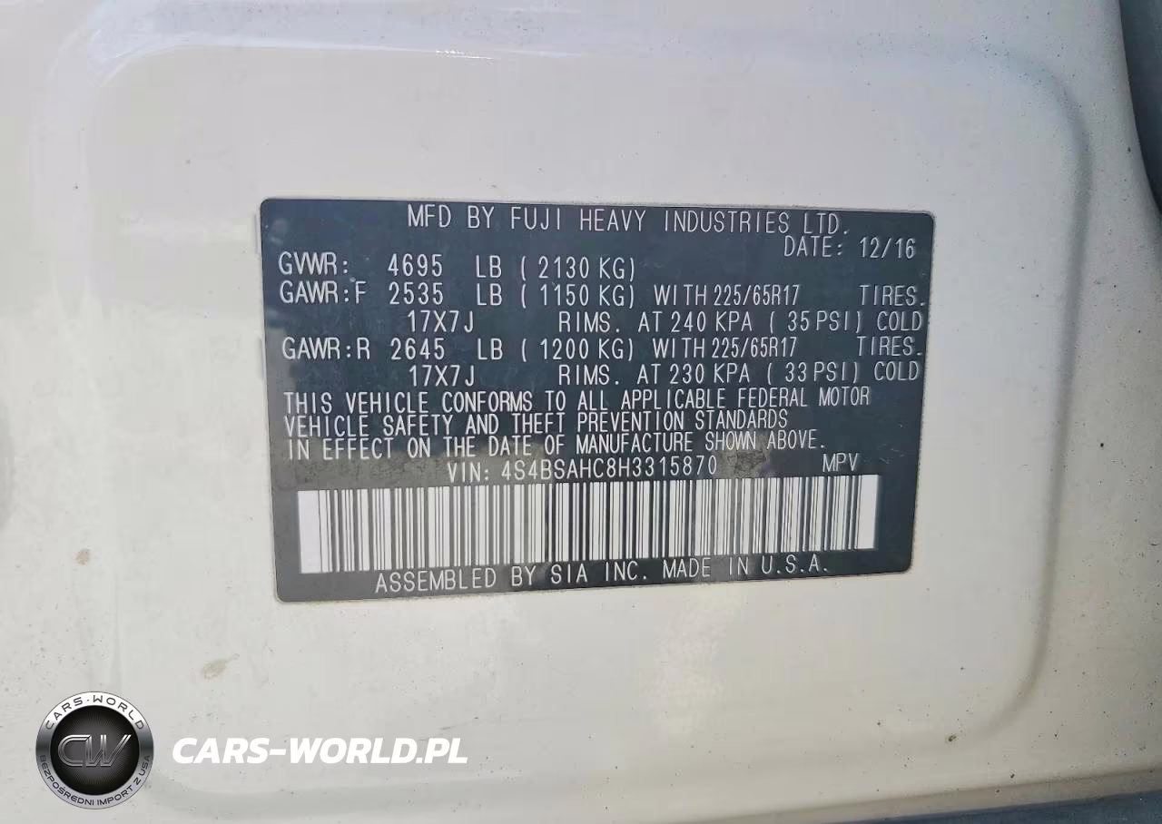 2017 Subaru Outback 2.5I Premium VIN:4S4BSAHC8H3315870 - 14