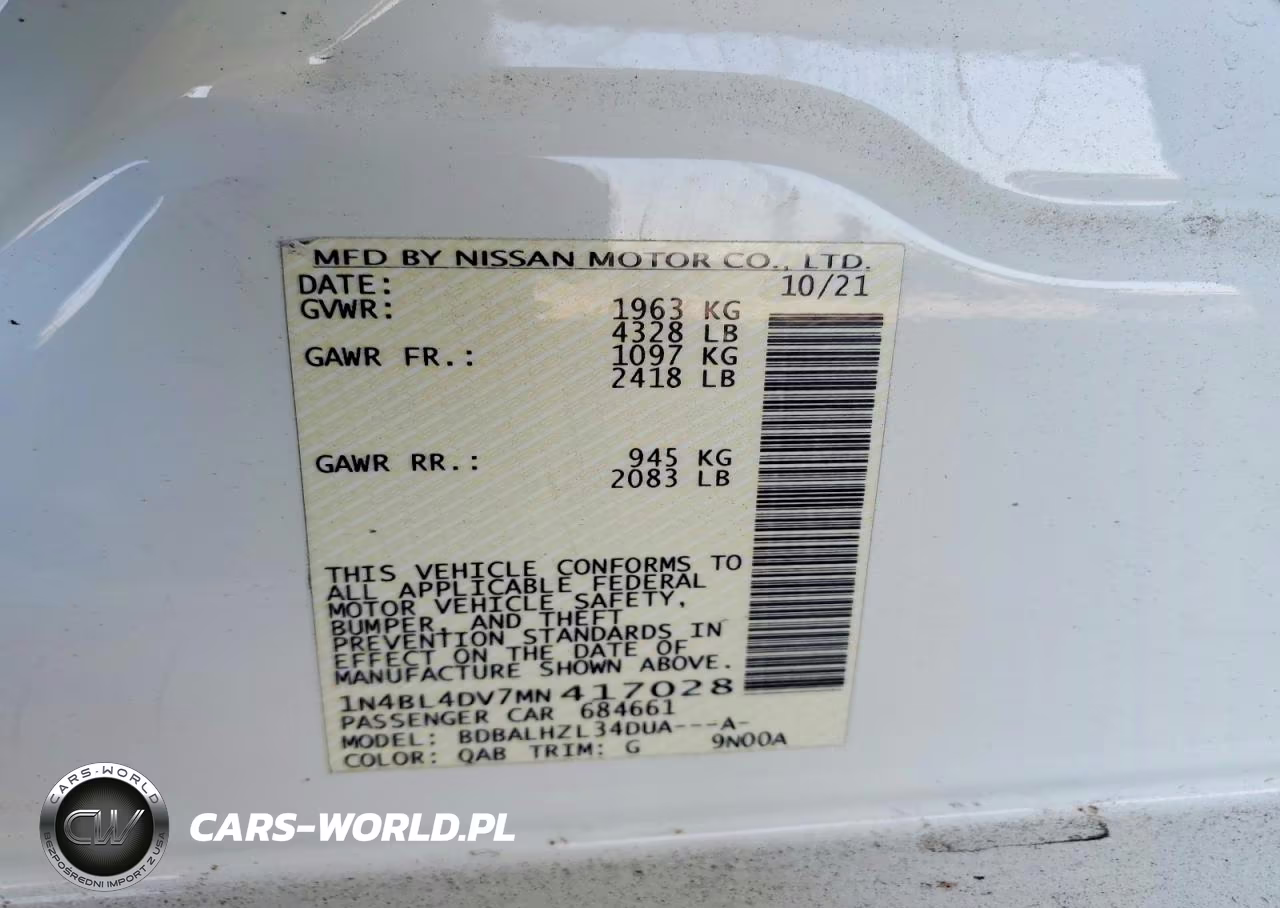 2021 Nissan Altima Sv VIN:1N4BL4DV7MN417028 - 13