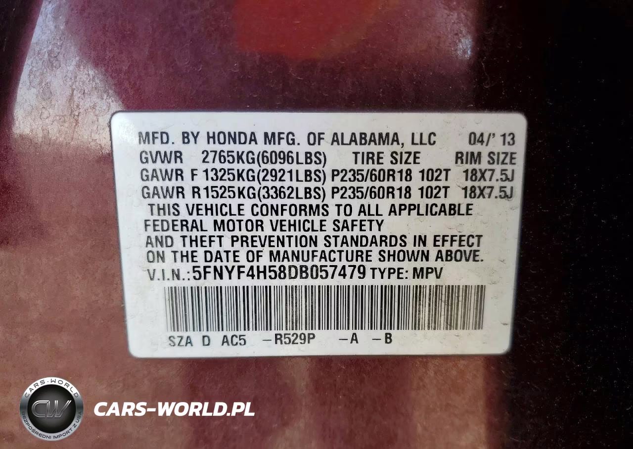 2013 Honda Pilot Exl VIN:5FNYF4H58DB057479 - 13