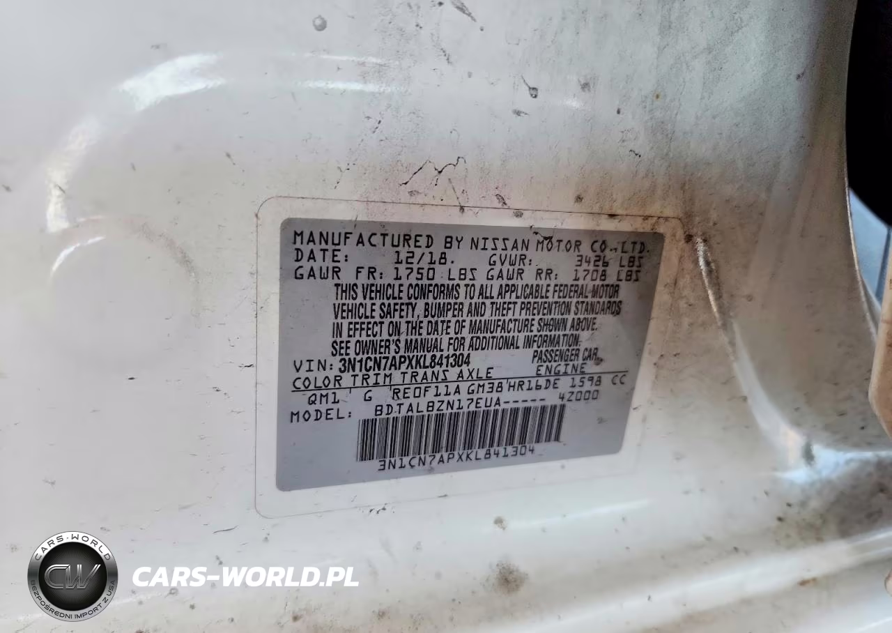 2019 Nissan Versa Sv VIN:3N1CN7APXKL841304 - 12