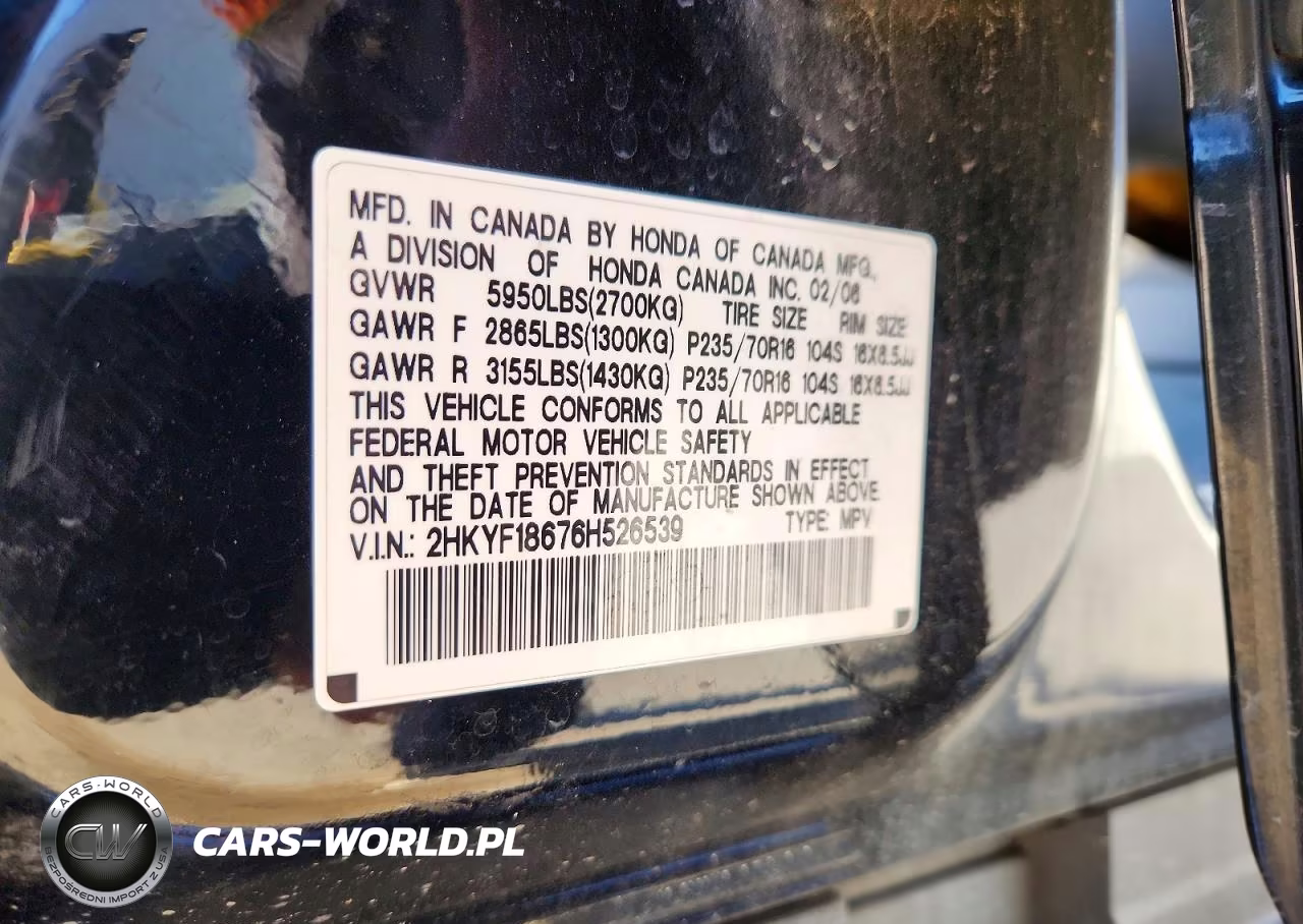 2006 Honda Pilot Ex VIN:2HKYF18676H526539 - 13