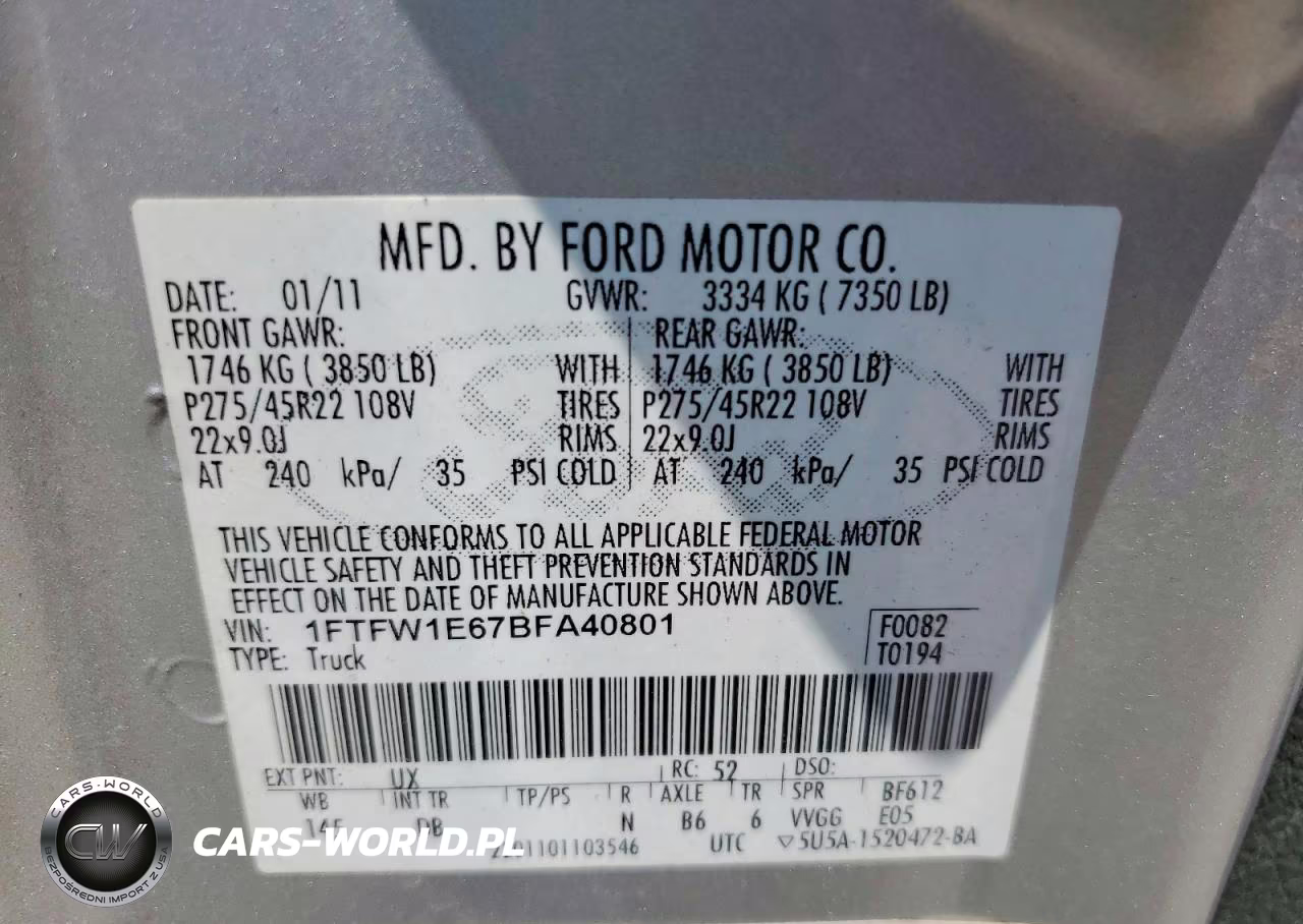 2011 Ford F150 Supercrew VIN:1FTFW1E67BFA40801 - 12