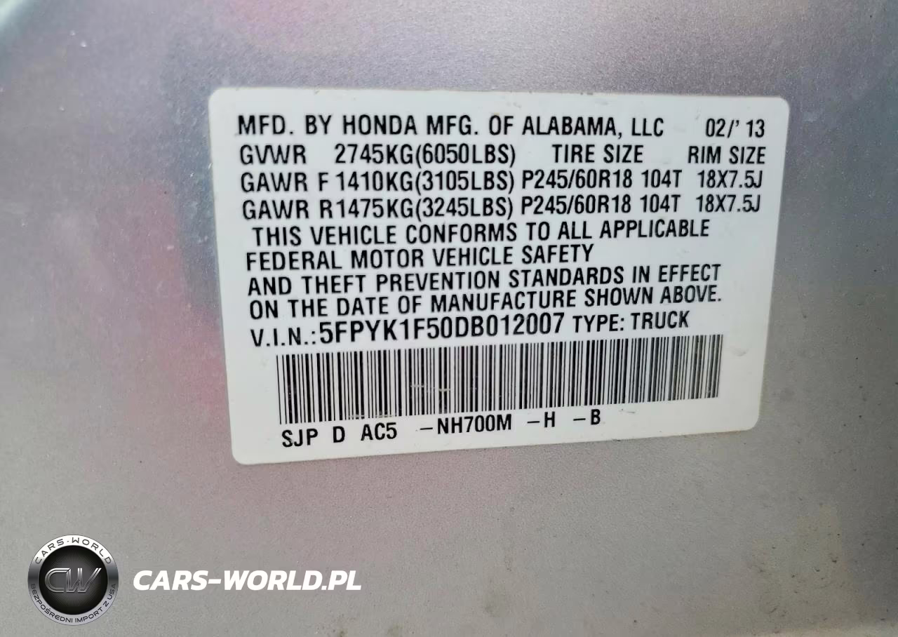 2013 Honda Ridgeline VIN:5FPYK1F50DB012007 - 12