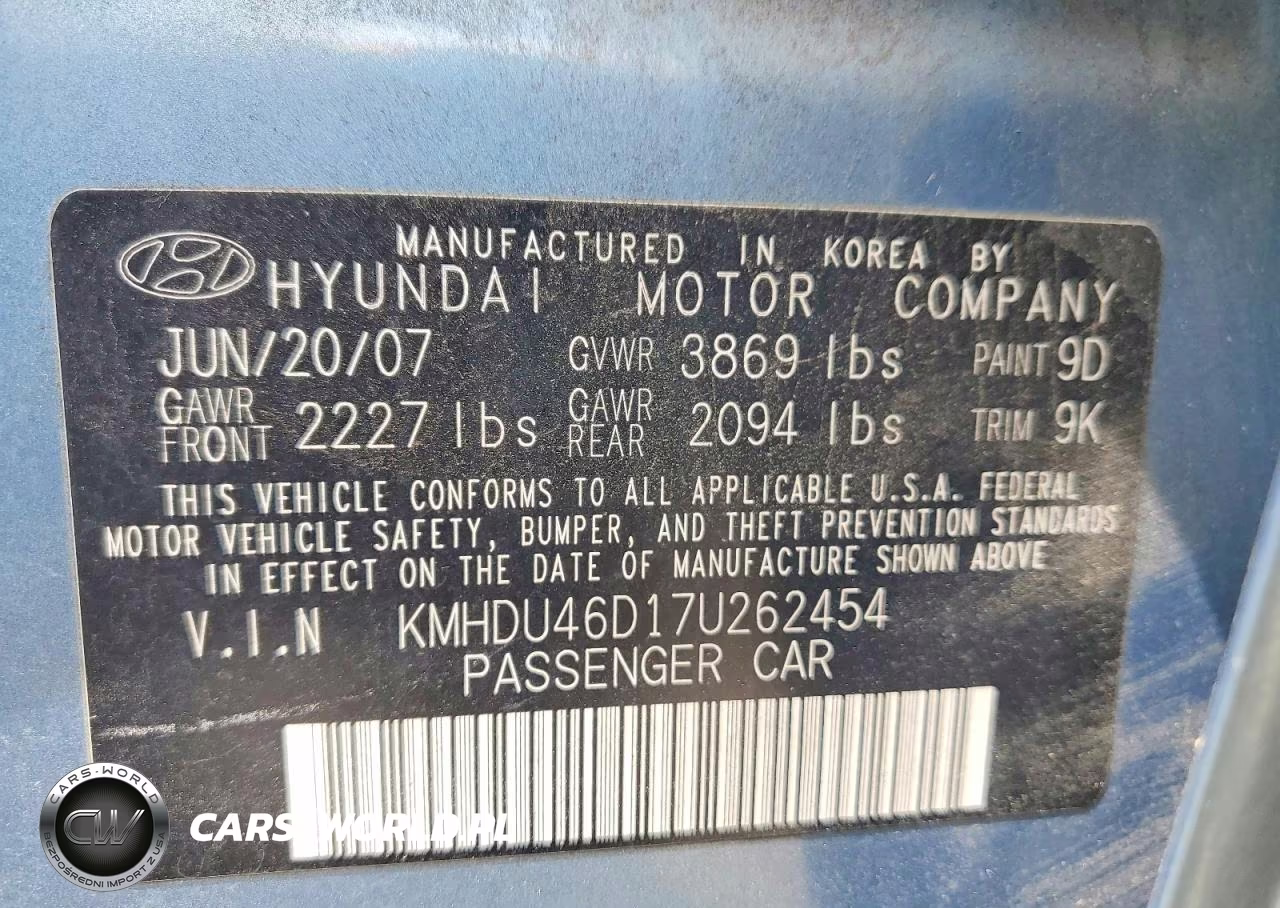 2007 Hyundai Elantra Gls VIN:KMHDU46D17U262454 - 12