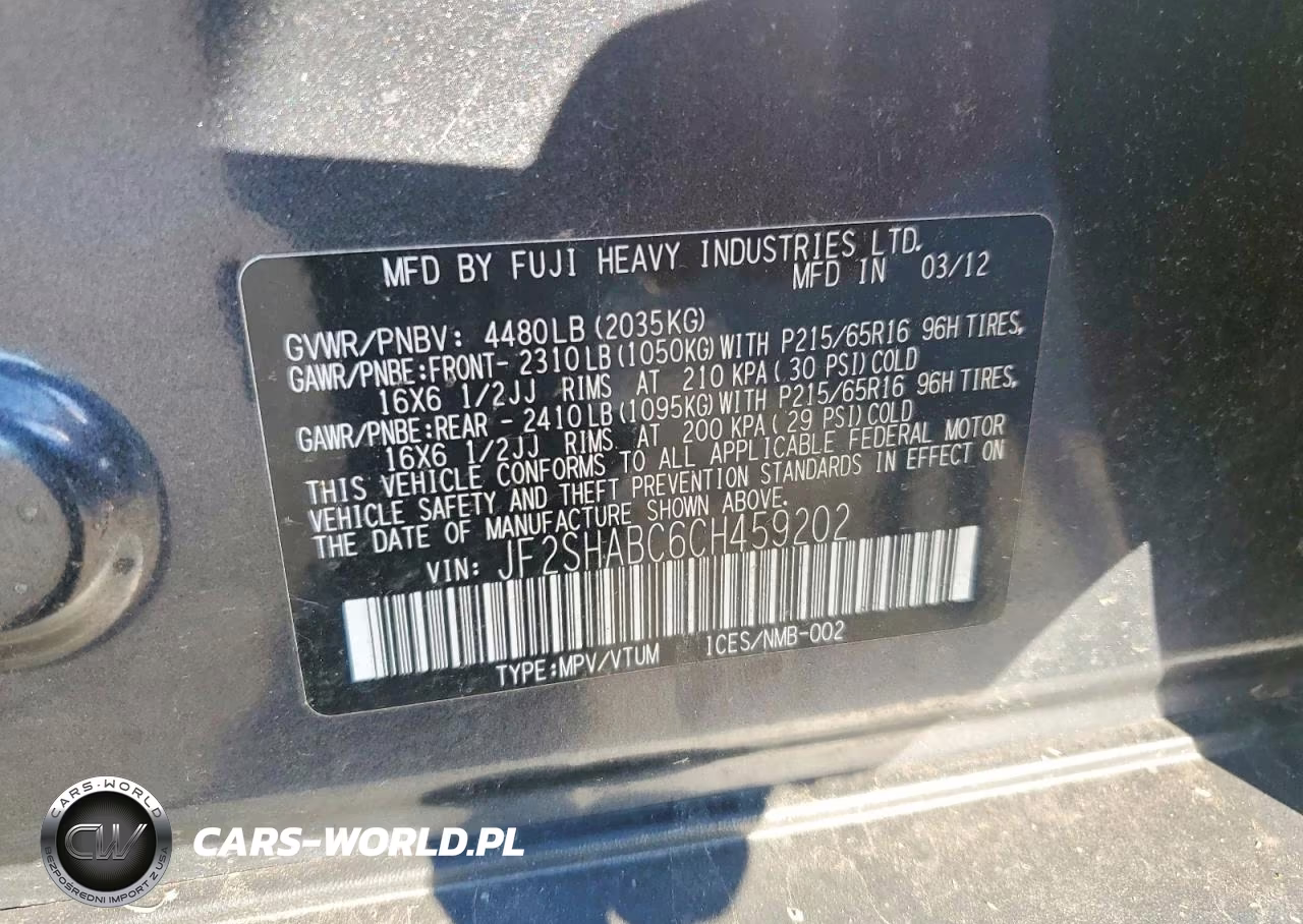 2012 Subaru Forester 2.5X VIN:JF2SHABC6CH459202 - 13
