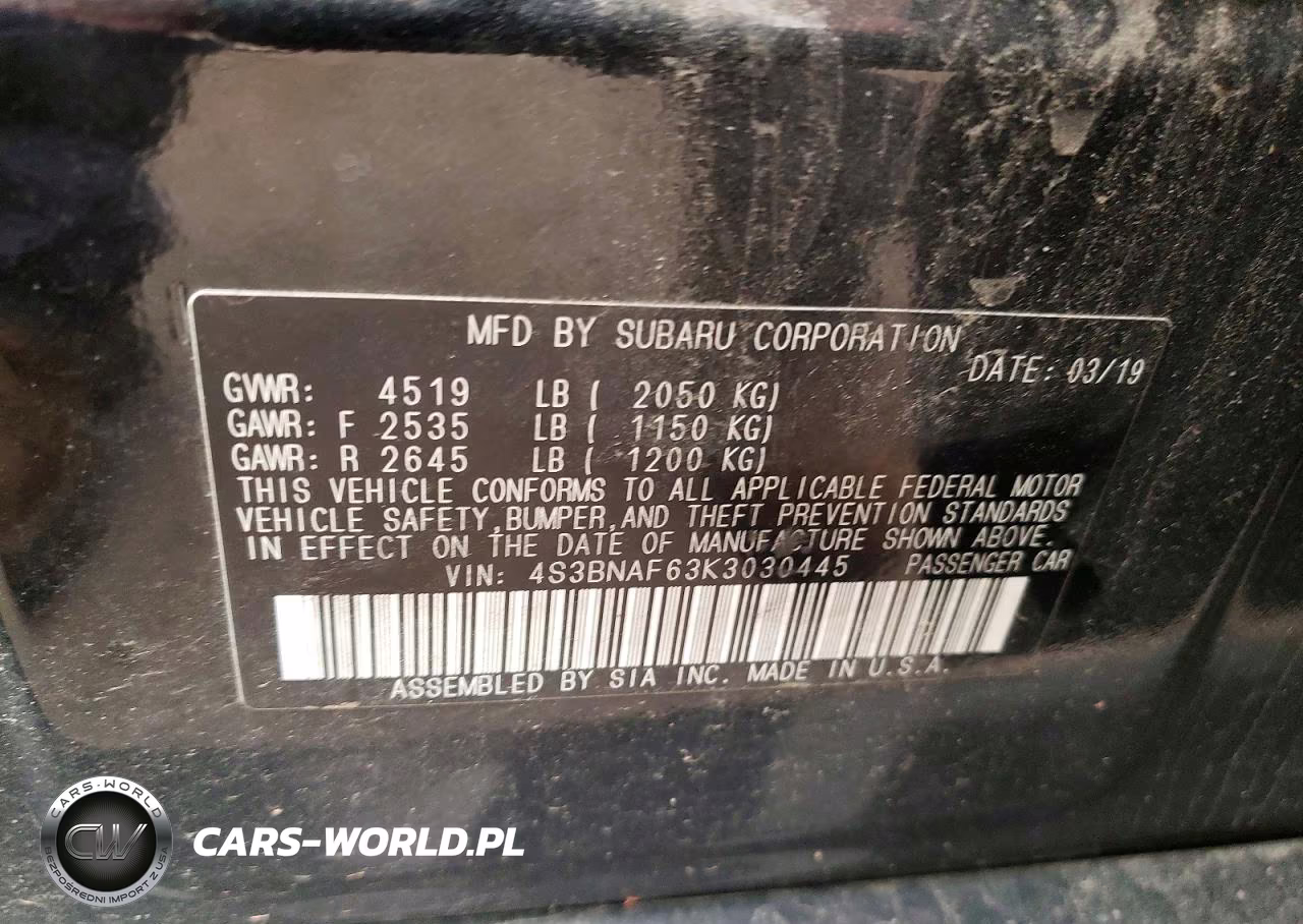 2019 Subaru Legacy 2.5I Premium VIN:4S3BNAF63K3030445 - 12