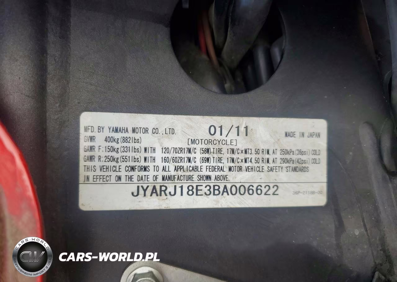 2011 Yamaha Fz6 R VIN:JYARJ18E3BA006622 - 9