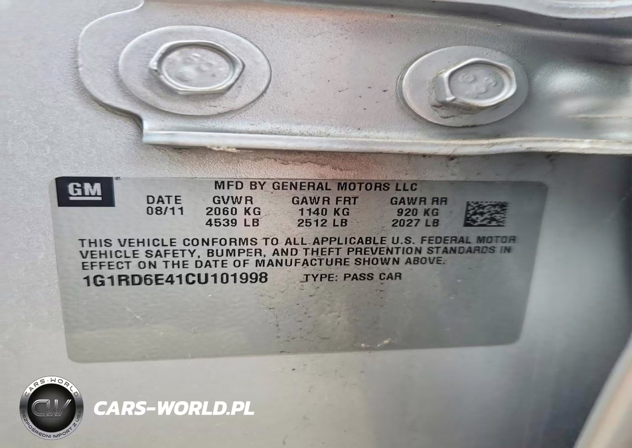 2012 Chevrolet Volt VIN:1G1RD6E41CU101998 - 12