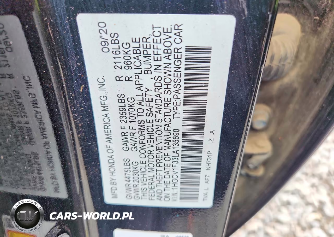 2020 Honda Accord Sport VIN:1HGCV1F33LA135690 - 12