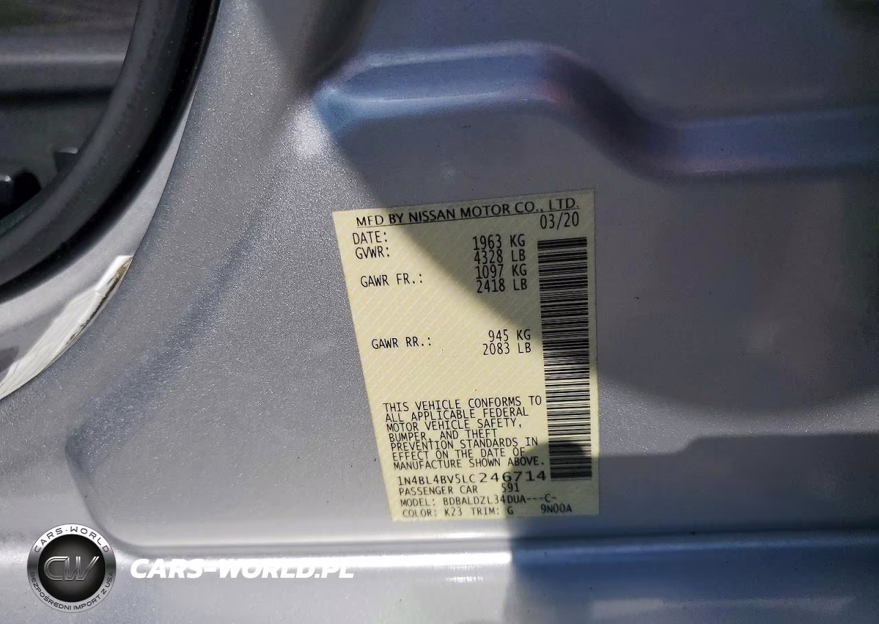 2020 Nissan Altima S VIN:1N4BL4BV5LC246714 - 12