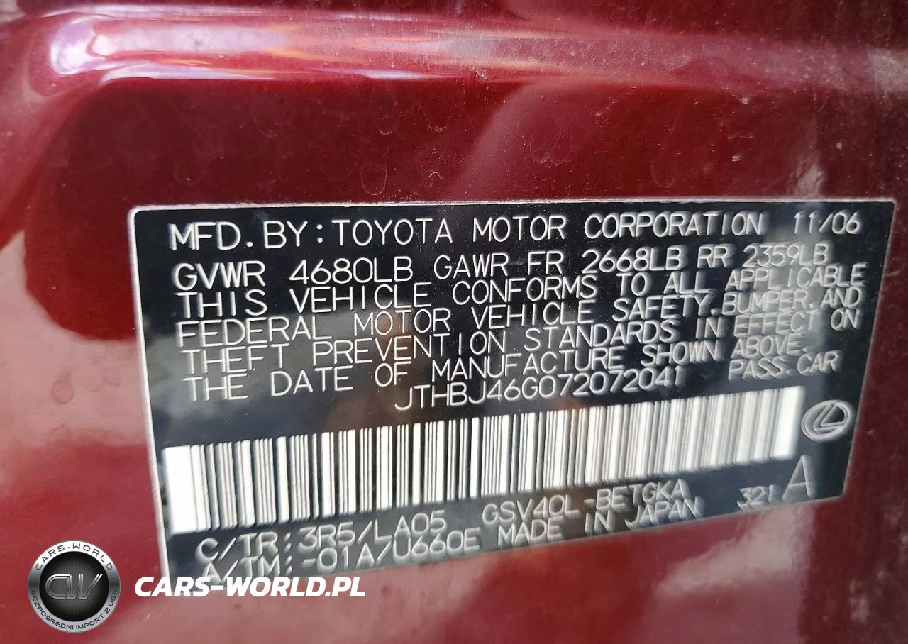 2007 Lexus Es 350 VIN:JTHBJ46G072072041 - 12