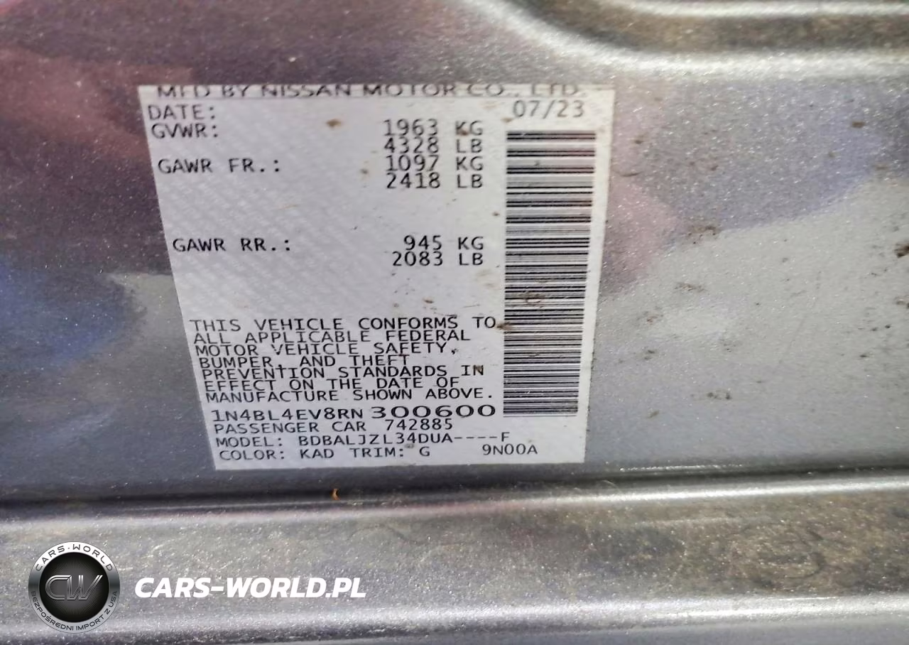 2024 Nissan Altima Sl VIN:1N4BL4EV8RN300600 - 12