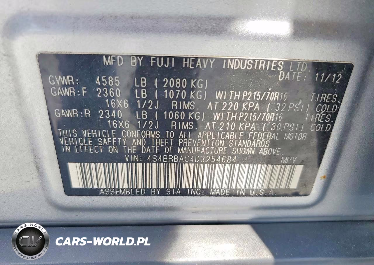 2013 Subaru Outback 2.5I VIN:4S4BRBAC4D3254684 - 13
