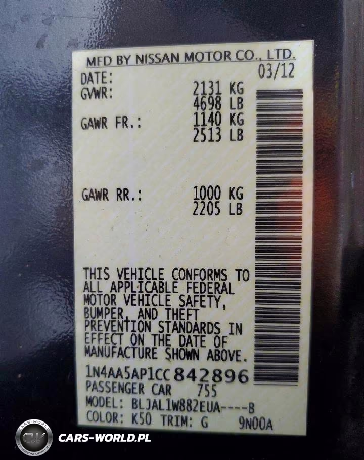 2012 Nissan Maxima S-Sv VIN:1N4AA5AP1CC842896 - 12