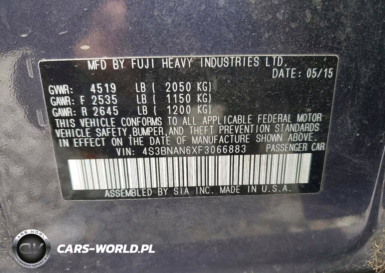 2015 Subaru Legacy 2.5I Limited VIN:4S3BNAN6XF3066883 - 12